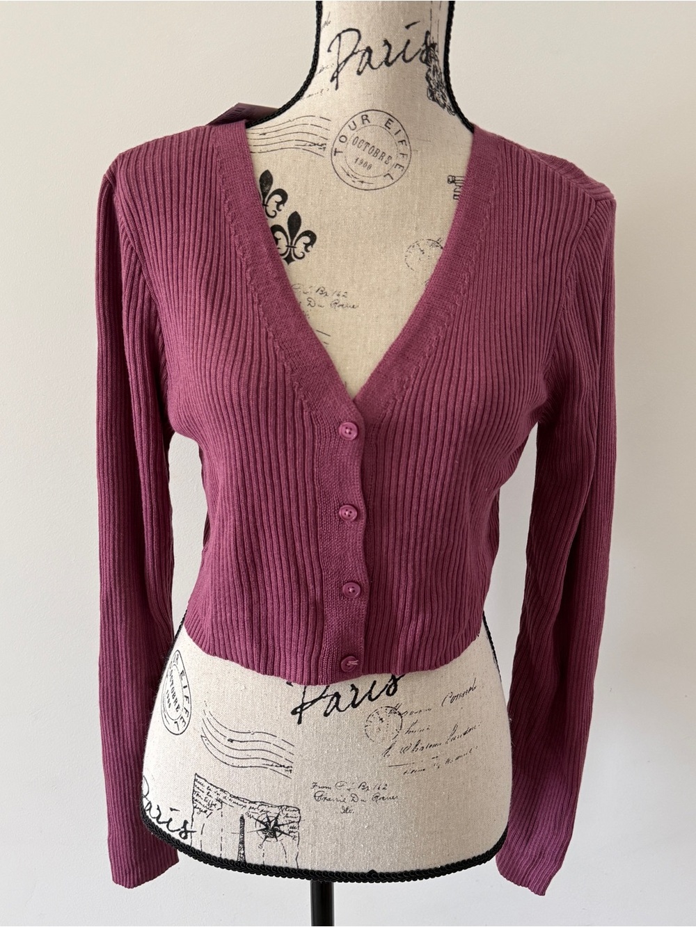 Wild Fable Dark Mauve Ribbed Button Cardigan cropped Relax Lounge Women XL NWT